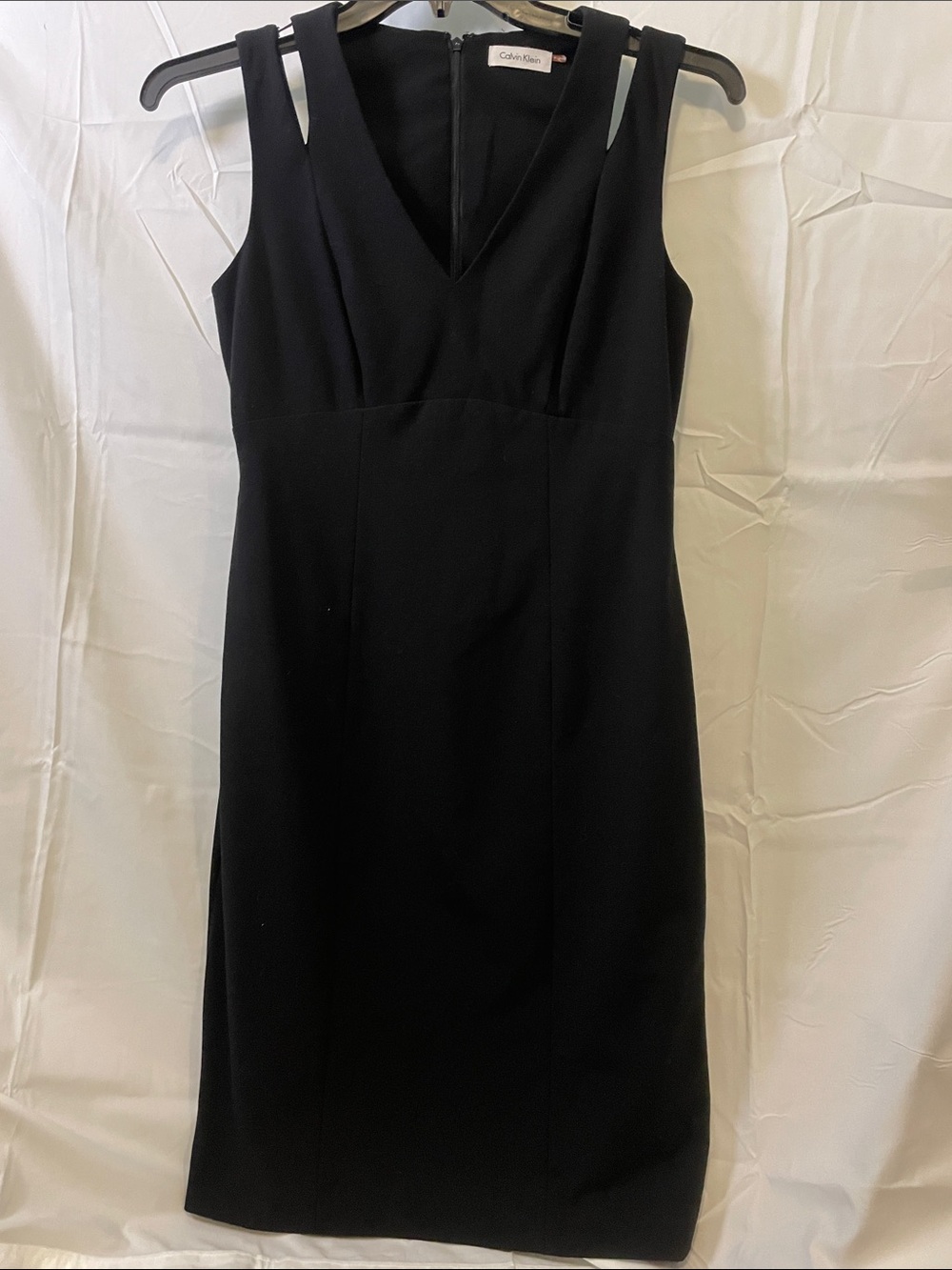 Calvin Klein Black V-Neck Midi Sheath Dress
